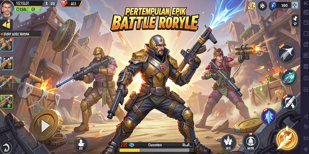 Tampilan dinamis pertempuran dalam game 1121SLOT Battle Royale.