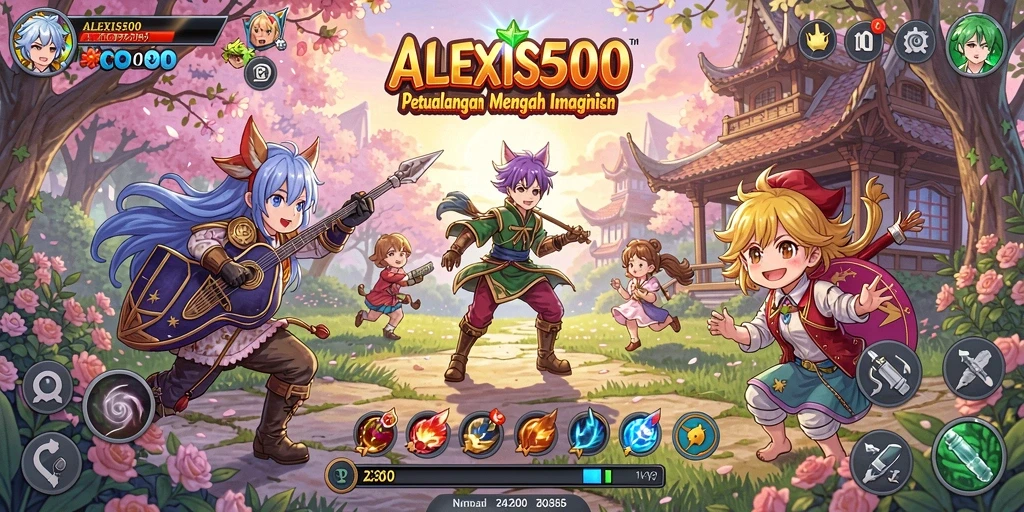 Gameplay ALEXIS500 yang penuh aksi dan karakter menarik.