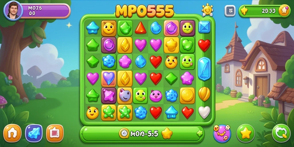 Tangkapan layar menggambarkan gameplay seru dari MPO555 dengan elemen Match-3.