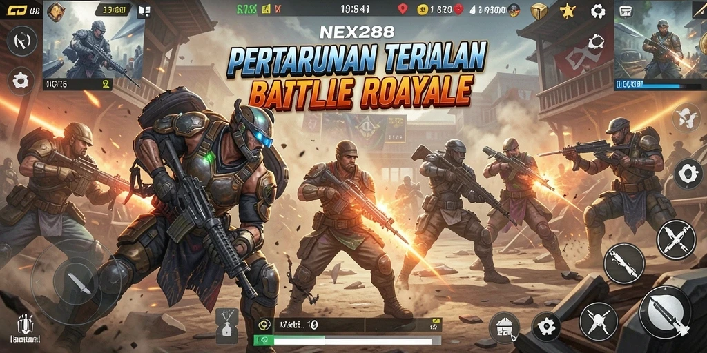 Tangkapan layar gameplay intens di NEX288 saat bertarung dalam mode Battle Royale.