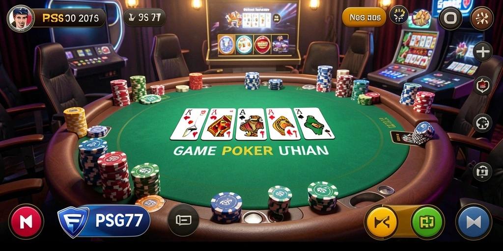 Screenshot PSG77 menampilkan gameplay poker yang intens dan mendebarkan.