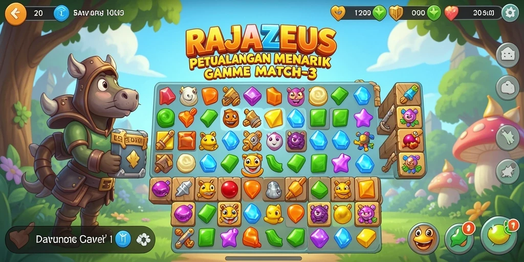 Tampilan gameplay seru di RAJAZEUS dengan grafis Match-3 yang menawan.