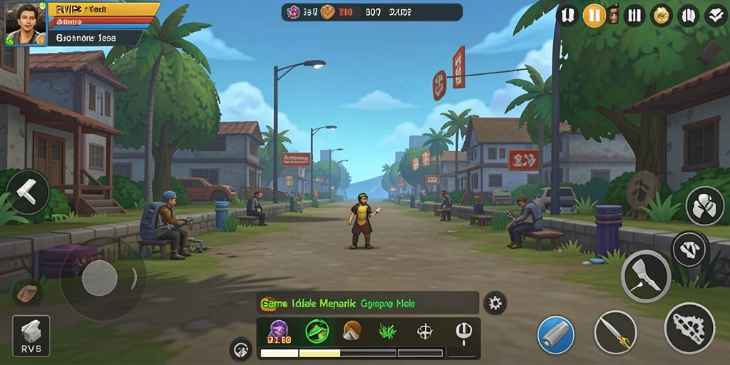 Tampilan gameplay RVIP3 dengan berbagai aktivitas Idle yang menarik.