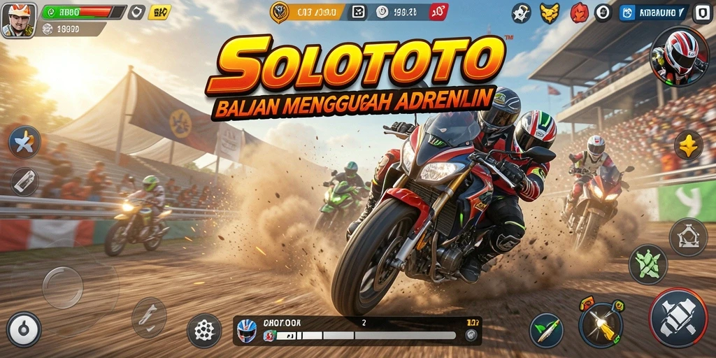 Tampilan gameplay menegangkan di SOLOTOTO saat balapan motor.